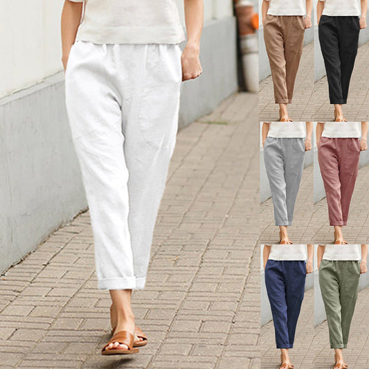 Pantalones de cintura elástica de color sólido de tallas grandes 💕49% de descuento