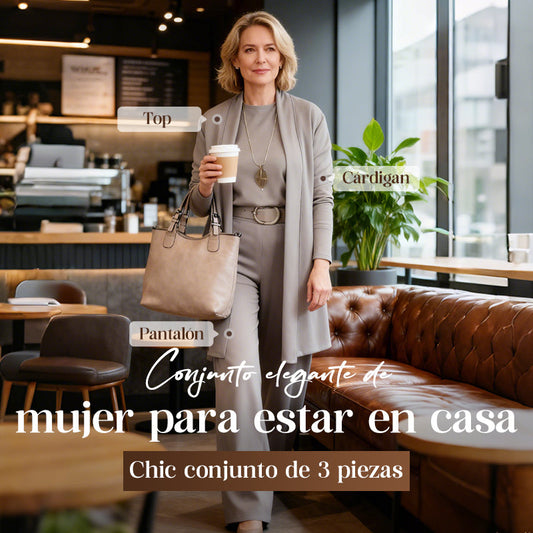 ⏳Oferta especial por tiempo limitado⏰Elegante conjunto de 3 piezas que incluye un cárdigan largo, un top y unos pantalones💞