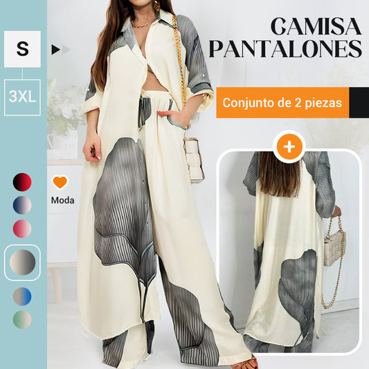 Conjunto de Camisa Larga con Botones y Pantalones con Cordón