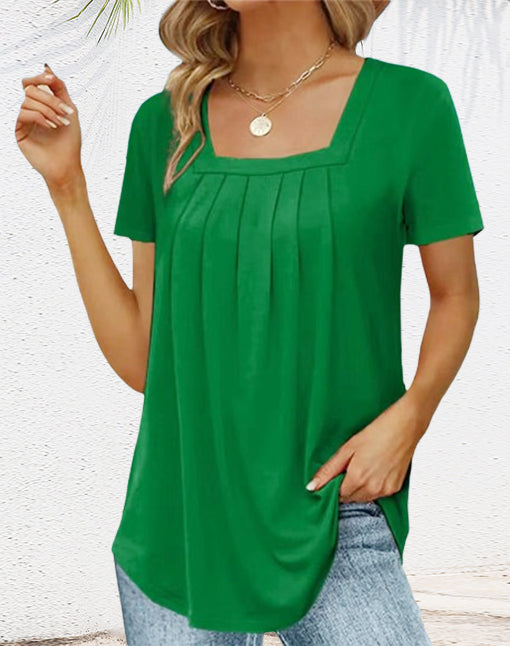 🔥45 % de descuento🔥 - Elegante camiseta de mujer de color liso con escote cuadrado