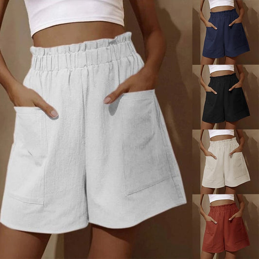 Pantalones cortos casuales de algodón de cintura alta para mujer💕49% de descuento