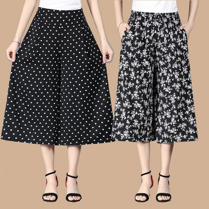 💥49% de descuento🎁 Culottes de pierna ancha de gasa plisada con cintura elástica alta para mujer