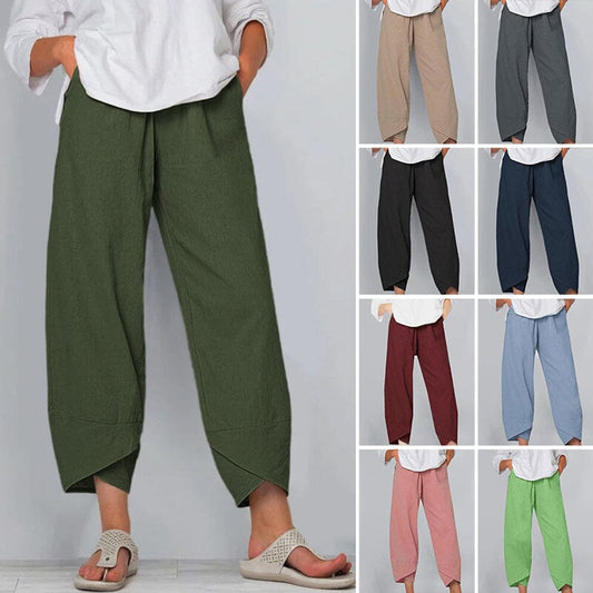 🔥Cómodo pantalón patchwork de algodón y lino en color liso - Compre 3 envío gratis