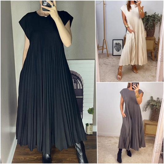 💞Vestido elegante plisado liso sin mangas🔥Compre 2 envío gratis🔥