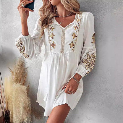 Vestido Casual Bordado Floral Boho de Mujer con Detalle de Lazo💕49% de descuento