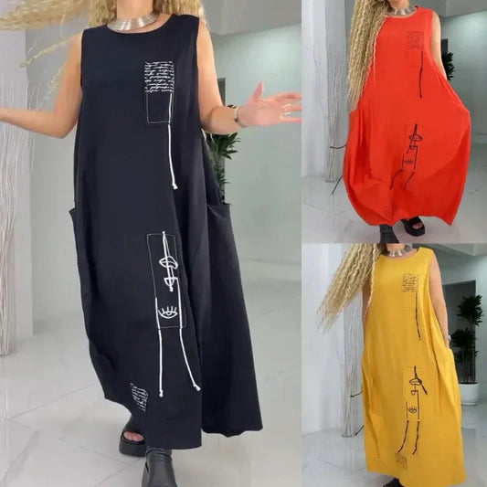 💥49% de descuento💃Vestido largo informal sin mangas para mujer de talla grande