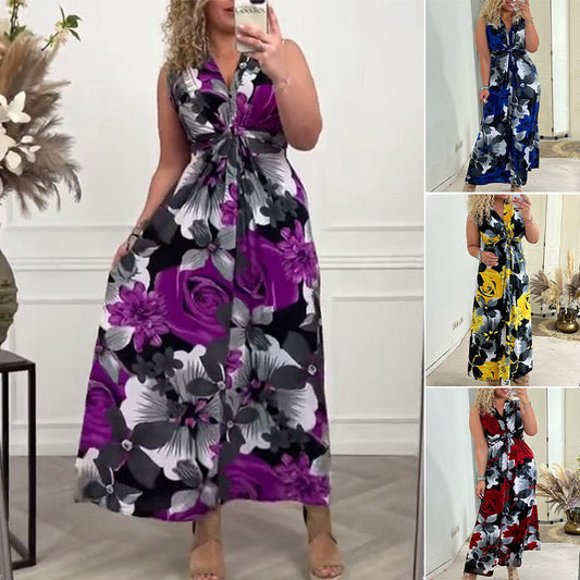 👗49% Descuentos de nuevos productos🌸Elegante vestido sin mangas con estampado floral plisado