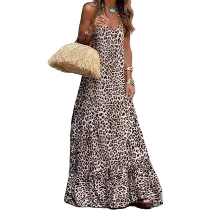 🌷Vestido largo halter sin espalda con estampado de leopardo para mujer