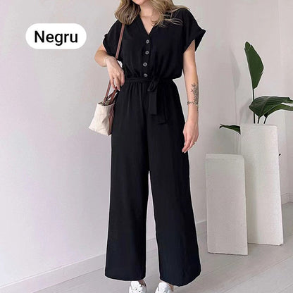 😍Mono casual de manga corta con cuello en V para mujer