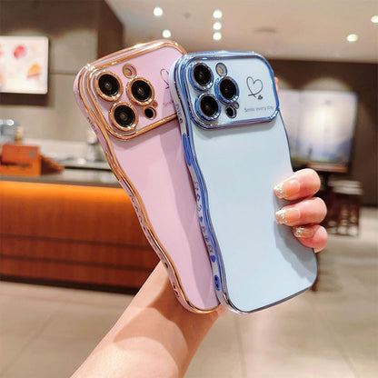 ✨✨Linda forma de onda con el corazón del amor levantó la funda del teléfono de protección de la cámara
