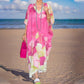 Vestido largo holgado con estampado floral y media manga