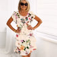 Vestido en cascada con motivos florales y varias plantas