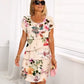Vestido en cascada con motivos florales y varias plantas