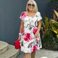 Vestido en cascada con motivos florales y varias plantas