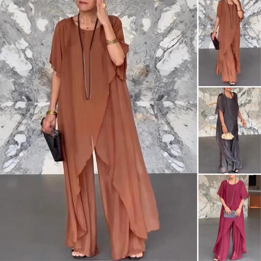 ✨Traje elegante de dos piezas de algodón mercerizado de color liso para mujer.【Top + Pantalones】