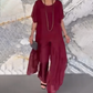 ✨Traje elegante de dos piezas de algodón mercerizado de color liso para mujer.【Top + Pantalones】