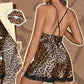 Conjunto de bata y camisón con estampado de leopardo sexy