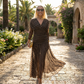Vestido Maxi Bohemio de Malla Enrugada con Escote en V