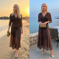 Vestido Maxi Bohemio de Malla Enrugada con Escote en V