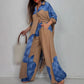 Elegante conjunto de camisa larga y pantalones anchos