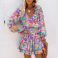 Vestido mini de manga larga con cuello en V y volantes en el bajo para mujer🔥Compra 2 y Recibe Envío Gratis