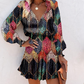 Vestido mini de manga larga con cuello en V y volantes en el bajo para mujer🔥Compra 2 y Recibe Envío Gratis