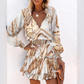 Vestido mini de manga larga con cuello en V y volantes en el bajo para mujer🔥Compra 2 y Recibe Envío Gratis