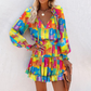 Vestido mini de manga larga con cuello en V y volantes en el bajo para mujer🔥Compra 2 y Recibe Envío Gratis