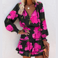 Vestido mini de manga larga con cuello en V y volantes en el bajo para mujer🔥Compra 2 y Recibe Envío Gratis