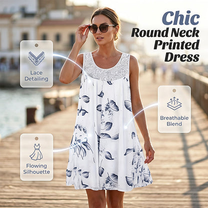 Vestido sin mangas con cuello redondo y estampado para mujer