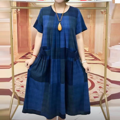 Vestido de verano de talla L con doble bolsillo de algodón y lino