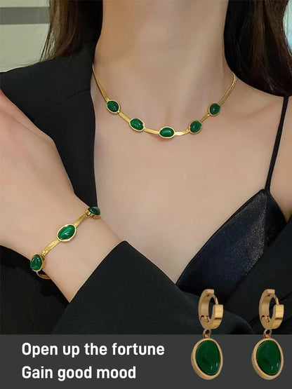 🎁Collar esmeralda Pendientes Pulsera 🔥Compre 2 y llévese 1 gratis