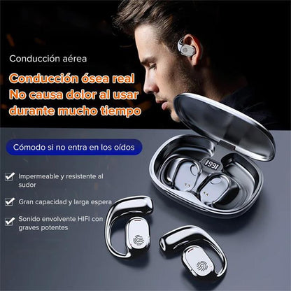 99H de duración, auriculares Bluetooth de conducción ósea con gancho para la oreja real.🔥Nuevos productos