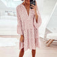 Printed Long-sleeved Loose V-neck Patchwork Dress