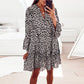 Printed Long-sleeved Loose V-neck Patchwork Dress